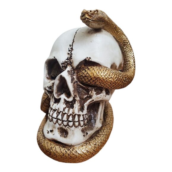 Ceramic Skull Winding Snake Decor Light Up Halloween Figure Skeleton Head NWT - Picture 3 of 10
